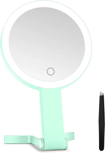 Vista 12 de Espejo de maquillaje iluminado, espejo de aumento 30X con luz, espejo colgante y de mano con asa, negro