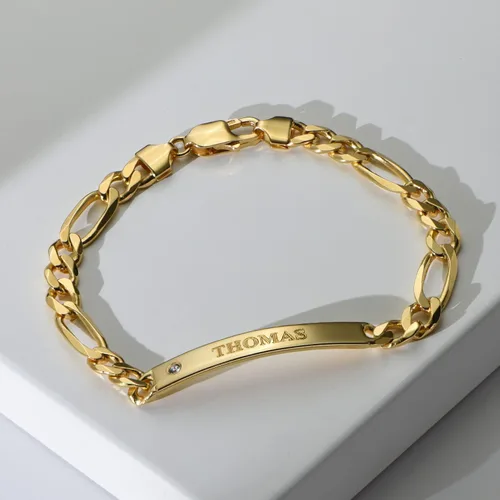 Vista 4 de MyNameNecklace Pulsera de plata de ley 925 chapada en oro y grabado personalizado para el día del padre