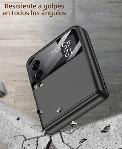 Vista 4 de Protección magnética de bisagra y funda protectora de cámara de lente integrada para Samsung Galaxy Z Flip 4 (negro)