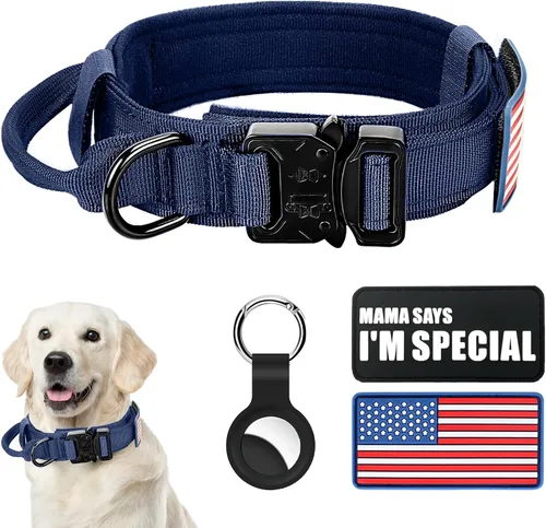 Vista 17 de Collar táctico para perro y correa elástica, juego de collar y correa militar para perro con bandera estadounidense de Estados Unidos, collar K9