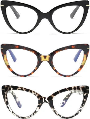 Vista 10 de Anteojos de lectura tipo ojo de gato para mujer, lectores grandes de moda (2 colores mezclados, 1.00)