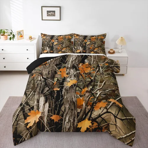 Vista 28 de Juego de edredón de cabaña rústica navideña, juego de ropa de cama estilo rústico con diseño de osos y ciervos, tamaño completo, patchwork Multi 08