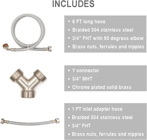 Vista 3 de TT FLEX Kit de instalación de manguera para secadora de vapor, mangueras trenzadas de acero inoxidable, 6 pies de largo con codo FHT de 90 grados