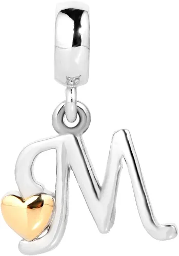 Vista 2 de QueenCharms - Abalorio de letra con detalle en forma de corazón dorado, letras de la A a la Z, para brazaletes y collares