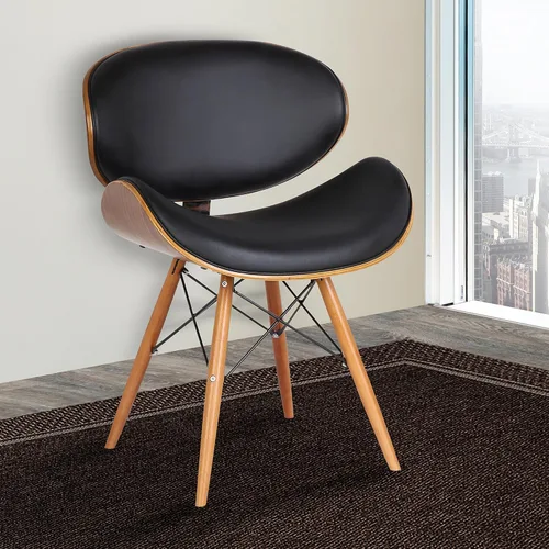 Vista 2 de Armen Living Cassie - Silla de comedor en piel sintética negra y acabado de madera de nogal, 20 pulgadas de profundidad x 21 pulgadas de ancho x 31