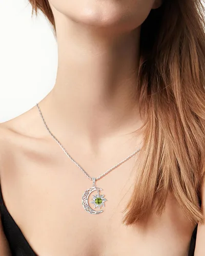 Vista 2 de BDL Collares de piedra natal para mujer, plata de ley 925 con diseño de bruja, sol y luna, regalos