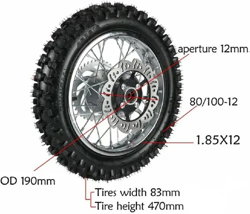 Vista 2 de 80/100 Rueda trasera de 12 pulgadas con disco de freno y disco de engranajes, neumático trasero para motocros/pit bike/Monkey