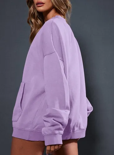 Vista 2 de SHEWIN Sudaderas para mujer, cuello redondo, color sólido, a la moda, cálidas, de gran tamaño, ligeras, sin botones