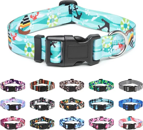 Vista 29 de Mercano - Collar ajustable para perro, patrones de diseño especial, collar de nailon suave cómodo y duradero para perros pequeños, medianos