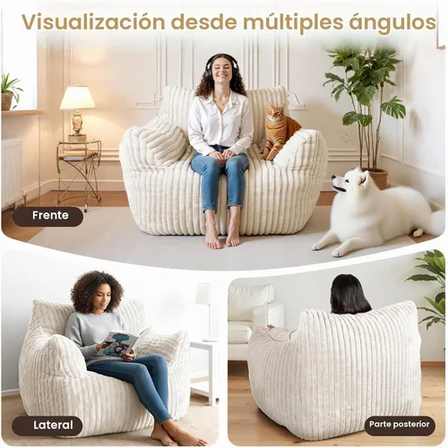 Vista 6 de Puf gigante de felpa de gran tamaño con reposabrazos Beige