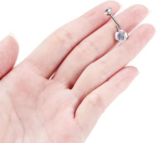Vista 4 de PEAKLINK Piercing de ombligo de titanio de 0.45 oz, joyería para el ombligo, barra de ombligo roscada internamente con doble circonita cúbica
