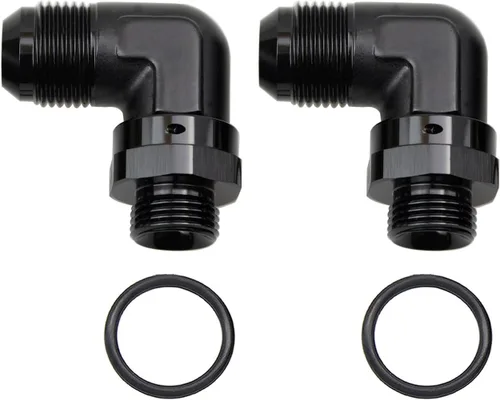 Vista 13 de Adaptador de riel de bomba de combustible macho de aluminio de radio de alto flujo 45 grados 6AN macho a 4AN macho con junta tórica AN4 ORB, negro