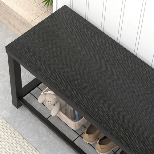 Vista 4 de EXCEFUR Banco de entrada, moderno banco de almacenamiento de madera y metal para pasillo, puerta delantera, zapatero industrial para interiores