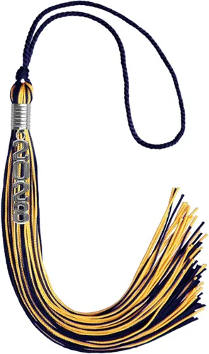 Vista 221 de Endea Graduation Borla mixta de doble color con gota de fecha apilada plateada (negro/oro antiguo, 2025)