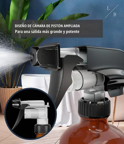 Vista 5 de LiBa Botellas pulverizadoras de vidrio ámbar, paquete de 2 boquillas