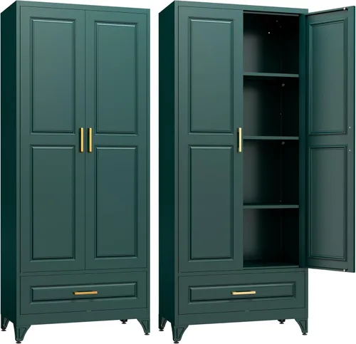 Vista 9 de SteeLoong - Armario de despensa de cocina, armario de almacenamiento de metal negro de 71" con puertas y 4 estantes ajustables, gabinete de cocina