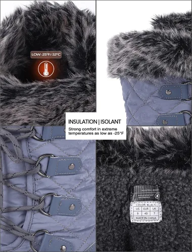 Vista 2 de Botas de nieve para mujer, impermeables, a media pantorrilla, antideslizantes, para exteriores, cálidas, para invierno