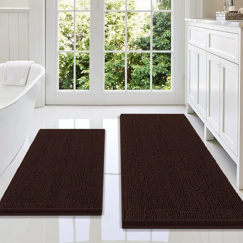 Vista 115 de Juego de alfombras de baño Smiry de 2 piezas, suave alfombra absorbente de chenilla y juego de alfombra en forma de U para inodoro, alfombra de baño