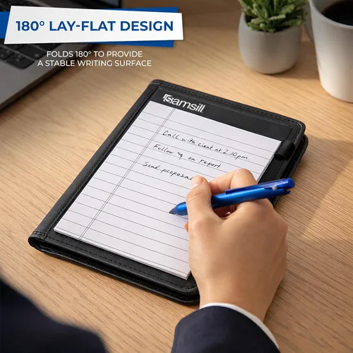 Vista 8 de Samsill Professional Padfolio, cartera mini de piel sintética, con bloc de notas de 5 x 8, color negro