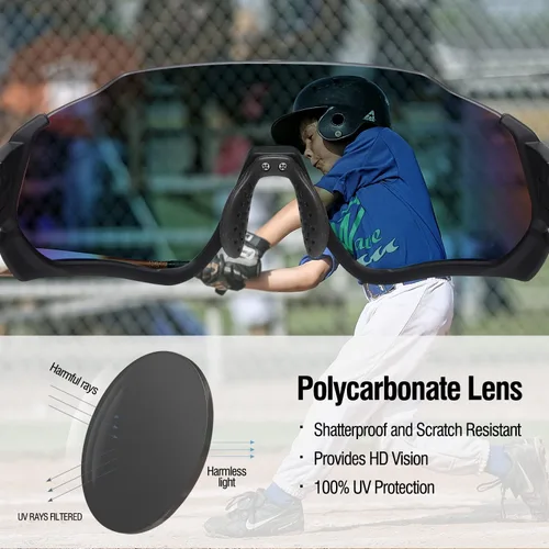 Vista 6 de DUCO DK280 - Lentes de sol polarizados para niños, jóvenes, béisbol, deportes, adolescentes, ciclismo, niños y niñas, con 3 lentes