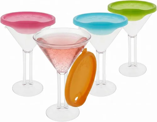 Vista 14 de LipLidz - Vasos de Martini reutilizables, paquete de 4, vasos de plástico sin BPA de doble tallo de 10 onzas con tapa, hechas en Estados Unidos