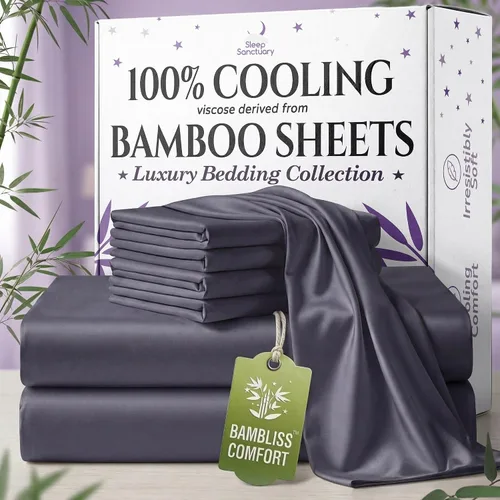 Vista 23 de SLEEP SANCTUARY - Juego de sábanas 100% viscosa derivada de bambú tamaño individual 4 piezas – Sábanas de lujo BamBliss de enfriamiento