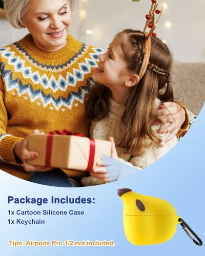 Vista 6 de Boaretiu - Funda para AirPods Pro/Pro de 2ª generación, lindo KawaiiBanana con llavero para AirPods Pro y Pro 2, divertida funda 3D de silicona