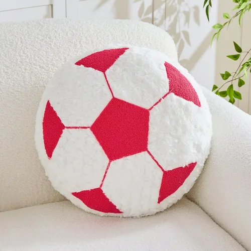 Vista 9 de Cojín redondo de fútbol de fútbol, suave y esponjoso, almohada decorativa de felpa para decoración de habitación (negro, 12 pulgadas)