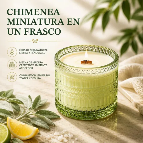 Vista 5 de Velas perfumadas de salvia y cítricos, con mecha de madera crepitante, vela de soja, 7.4 onzas, velas naturales no tóxicas, 55 horas de combustión