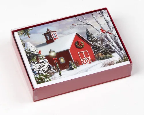Vista 2 de As Winter Calls - Tarjetas de Navidad en caja, 15 tarjetas y 16 sobres forrados con papel de aluminio