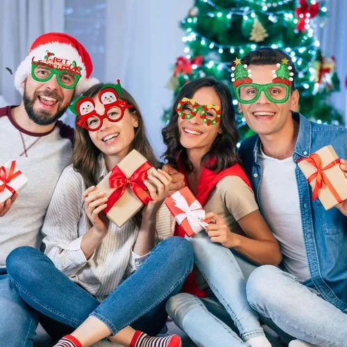 Vista 7 de 24 gafas de Navidad con purpurina para decoración de fiesta, marcos de anteojos, anteojos de disfraz para fiestas de Navidad, recuerdos