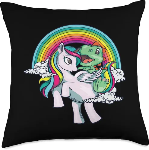 Vista 5 de Cute Love Little Dinosaur On Horse Kid Boy Fan Art Baby Dino Riding Unicorn Almohada de regalo de dinosaurio divertido de animales geniales, 16 x