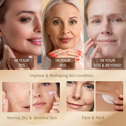 Vista 5 de Crema para tensar y levantar el cuello, crema reafirmante de hidratación profunda para el cuello con retinol, colágeno y miel, hidratante