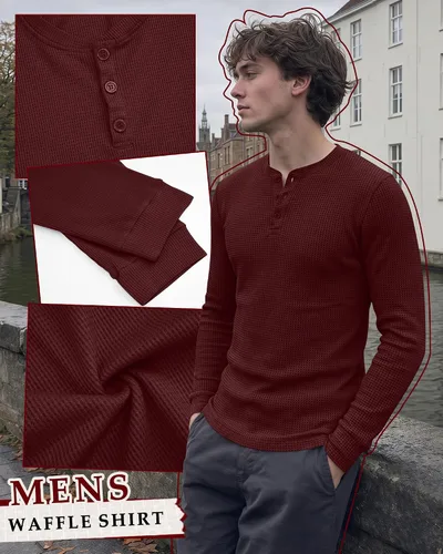 Vista 4 de Paquete de 3 camisas Henley de manga larga para hombre