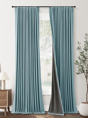 Vista 53 de Jowels Cortinas opacas de lino natural de 96 pulgadas de largo, 2 paneles