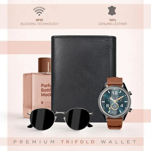 Vista 2 de ESTALON Slim RFID Wallets for Men - Genuine Leather Front Pocket Trifold Wallet
