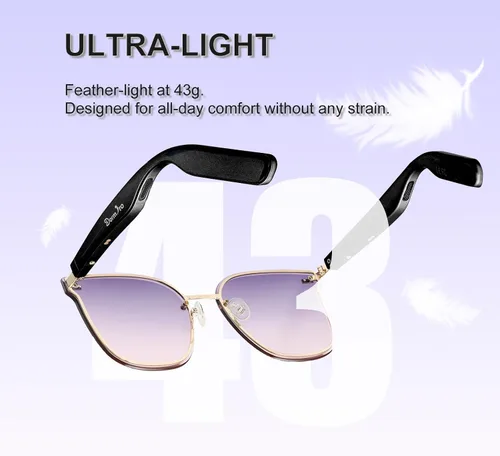 Vista 4 de Gafas Inteligentes para Mujeres IPX7 Impermeables Gafas AI con Traductor 150+ Idiomas Gafas Bluetooth con Altavoz, Auriculares de Oído Abierto