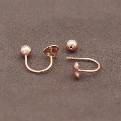 Vista 2 de SAGEKING 2024 New 585 Purple Gold Glossy Peach Heart Round Beads U-Shaped Earrings For Women 14K Rose Gold Light Luxury Double Wear Simple Jewelry