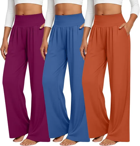 Vista 155 de Neer - Conjunto de 3 pantalones de yoga de pierna ancha para mujer - Pantalones deportivos cómodos, holgados, de cintura alta y casuales