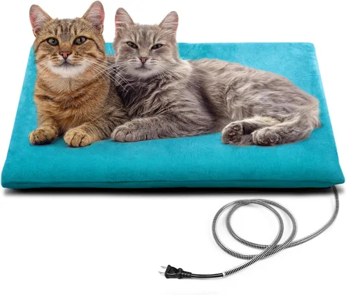 Vista 10 de PETNF Almohadilla térmica para mascotas al aire libre para gatos, segura y eléctrica, resistente al agua, calentada, para exteriores, animales