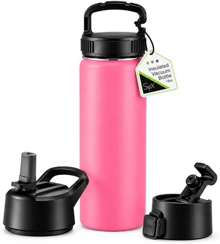Vista 106 de SIPX™ Botella de Agua Aislada de 18 oz con 3 Tapas – Acero Inoxidable a Prueba de Fugas, Triple Aislamiento – Frío 24 Horas/Caliente 12 Horas – Negro