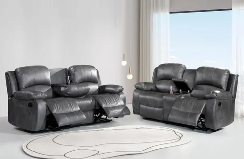 Vista 38 de Betsy Furniture Sofá reclinable de piel sintética con consola 8018, varios colores (beige, sofá biplaza)