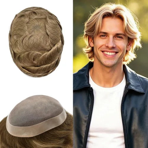Vista 43 de Mens Toupee Hair Piece Real Human Hair Fine Mono Toupee para hombres Sistema de reemplazo de cabello para hombre Postizo Protesis Capilar Para