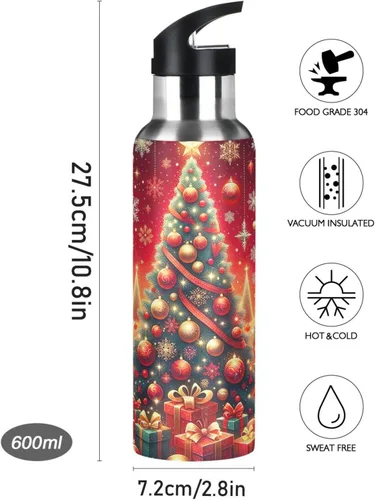 Vista 9 de Christmas Trees Insulated Stainless Steel Water Bottle with Straw 32 Oz Leakproof Water Bottles, BPA-Free Sport Water Bottle