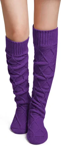 Vista 21 de Pcavin Thigh High Socks for Women, Long Cable Knit Over Knee Boot Stockings 0013 Estilo Negro
