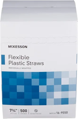 Vista 7 de McKesson Pajitas de plástico flexibles, blanco, 7 3/4 pulgadas, 500 unidades Envuelto individu