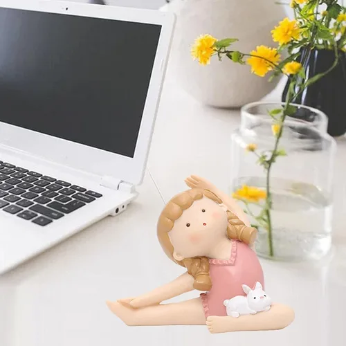 Vista 3 de Figuras de postura de yoga, encantadora estatua de conejo, escultura, figura de postura de yoga para decoración de regalos de oficina en casa