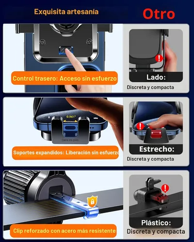 Vista 6 de Qifutan Soporte de teléfono para el salpicadero para el parabrisas del automóvil, para el salpicadero del automóvil, salida de aire, manos libres