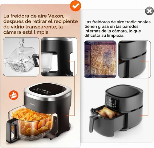 Vista 2 de Freidora de Aire de Vidrio, Freidora de Aire de 4.5QT con Olla de Vidrio de Visualización, Freír al Aire, Asar, Recalentar, Deshidratar, Tecnología