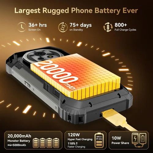 Vista 5 de Blackview XPLORE 2 Gemini AI 5G - Teléfono resistente con mensajes satelitales, 20000mAh/120W 36GB+256GB Dimensity 8300 Android 15, 6.73 pulgadas